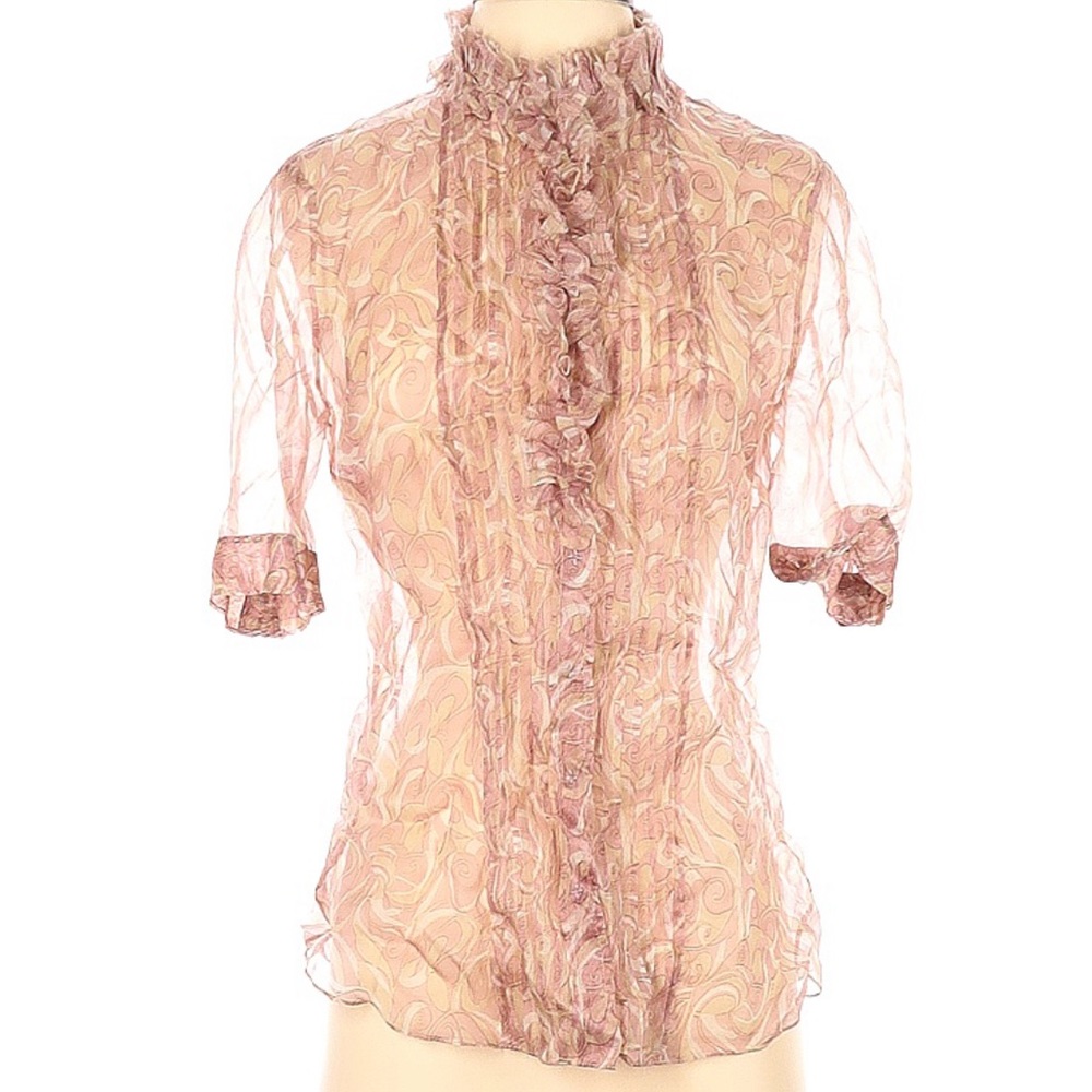 Elie Tahari Floral Print Translucent Top